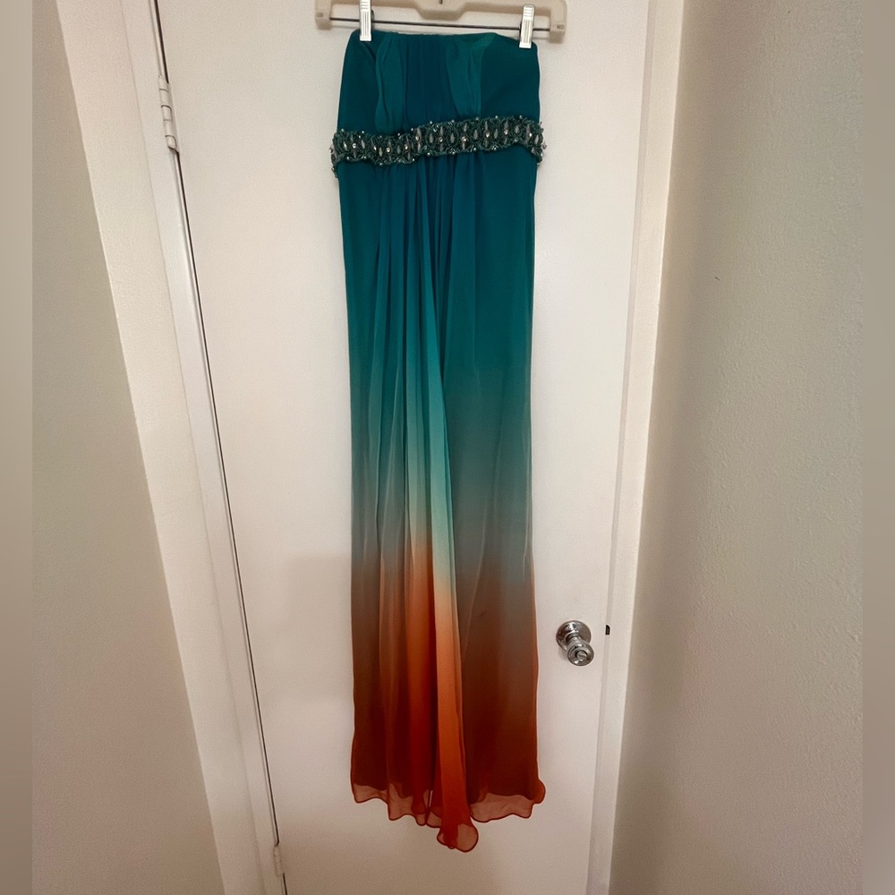 ABS Turquoise strapless sunset dress. size 6
